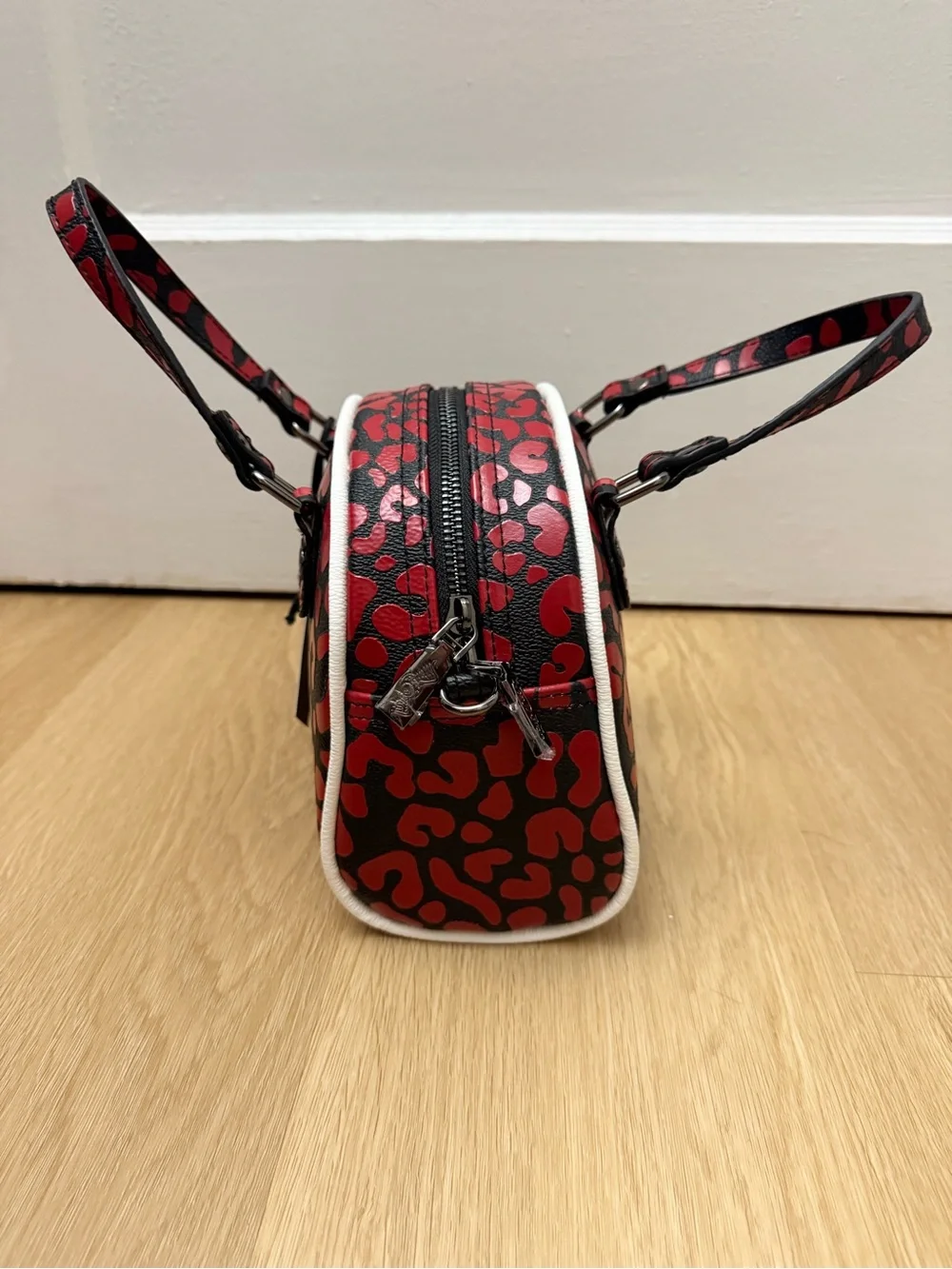 Von Dutch Red and Black Leopard Print Crossbody Satchel